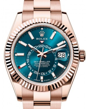 Rolex Sky-Dweller 42-336935 (Everose Gold Oyster Bracelet, Blue-green Index Dial, Fluted Ring Command Bezel)