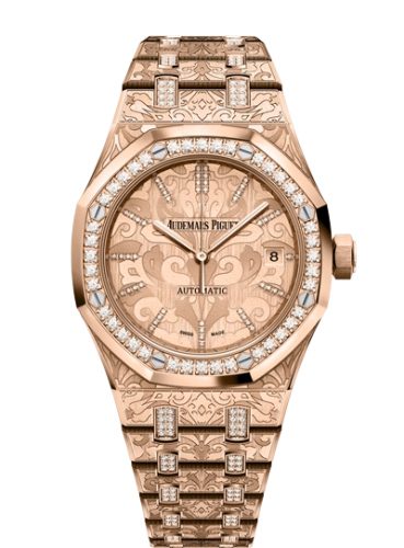 Audemars Piguet Royal Oak 37-15456OR.ZG.1251OR.01 (Cashmere Patterned Diamond-set Pink Gold Bracelet, Cashmere Patterned Pink Gold-toned Diamond Index Dial, Pink Gold Diamond-set Bezel)