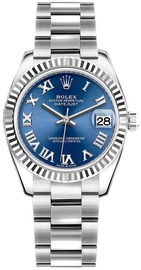 Rolex Datejust 31-278274 (Oystersteel Oyster Bracelet, Bright-blue Roman Dial, Fluted Bezel)