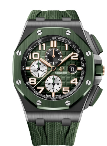 Audemars Piguet Royal Oak Offshore 44-26405CE.OO.A056CA.01.A (Green Textile Rubber Strap, Méga Tapisserie Smoked-Green Arabic Dial, Green Ceramic Smooth Bezel)