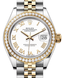 Rolex Lady-Datejust 28-279383RBR (Yellow Rolesor Jubilee Bracelet, White Roman Dial, Diamond Bezel) (m279383rbr-0023)