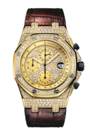 Audemars Piguet Royal Oak Offshore 42-26067BA.ZZ.D088CR.01 (Brown Alligator Leather Strap, Diamond-paved Yellow Gold-toned Index Dial, Yellow Gold Diamond-set Bezel) (26067BA.ZZ.D088CR.01)